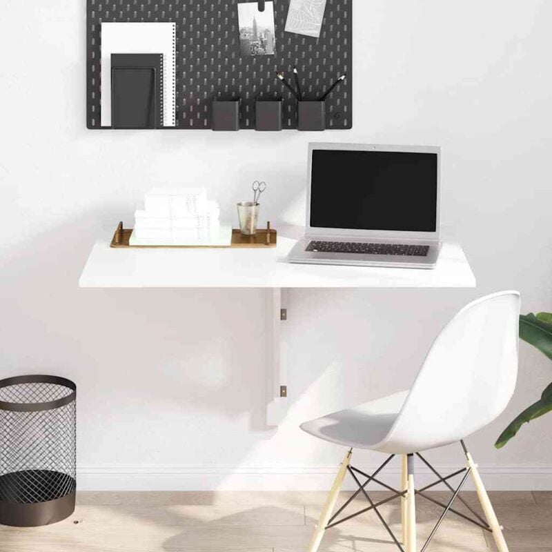 foto del prodotto vidaxl tavolino muro pieghevole bianco lucido 100x60x56 cm multistrato