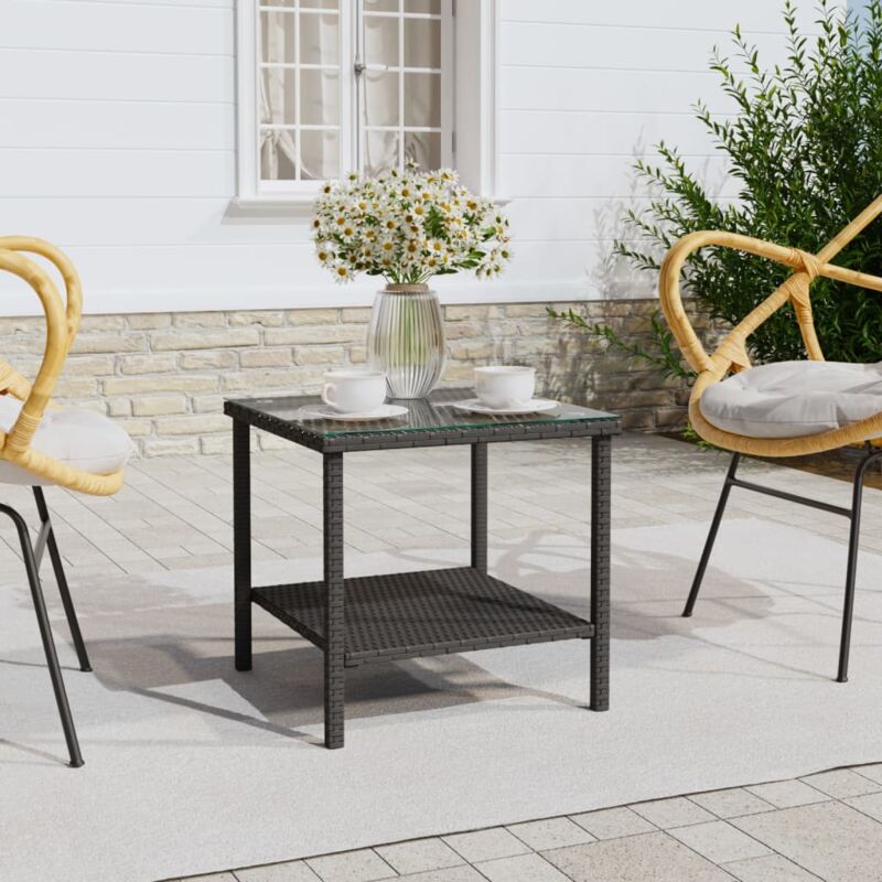 foto del prodotto vidaxl tavolino nero 45x45x45 cm polyrattan e vetro temperato