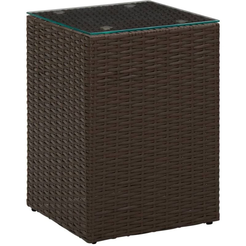 foto del prodotto vidaxl tavolino servizio piano in vetro marrone 35x35x52 cm polyrattan