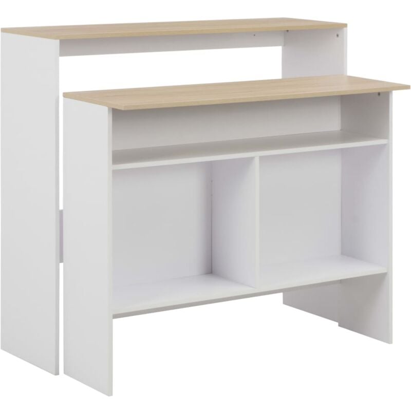 foto del prodotto vidaxl tavolo bar con 2 piani d appoggio bianco e rovere 130x40x120cm