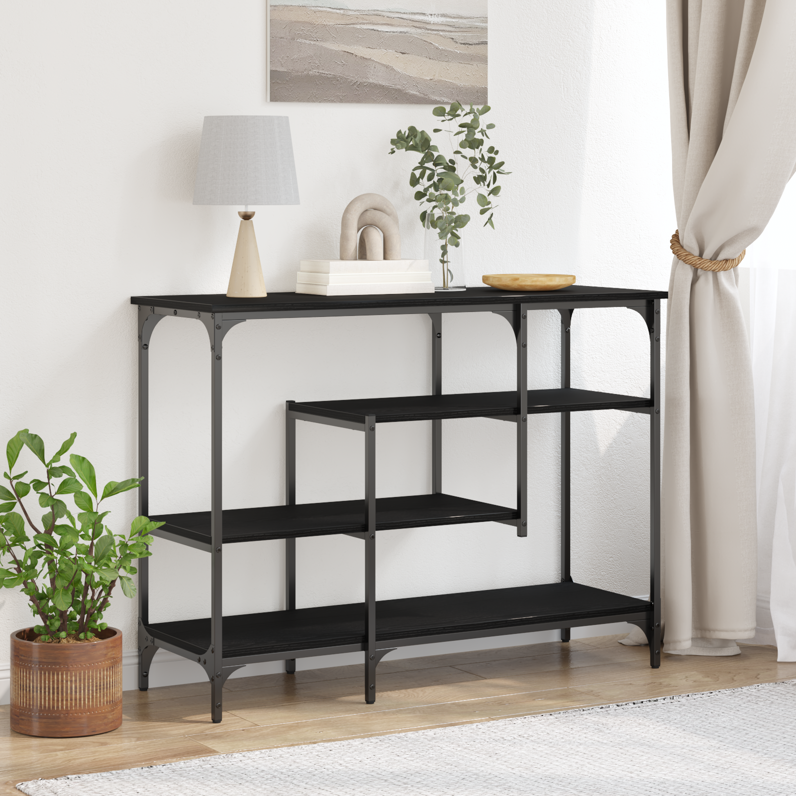 foto del prodotto vidaxl tavolo console con lo scaffale rovere nero 100 x 35 x 75 cm