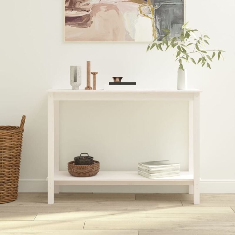 foto del prodotto vidaxl tavolo consolle bianco 110x40x80 cm in legno massello di pino