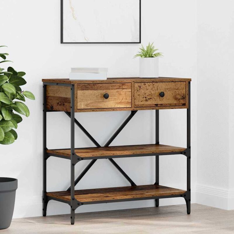 foto del prodotto vidaxl tavolo consolle con cassetto legno vecchio legno multistrato