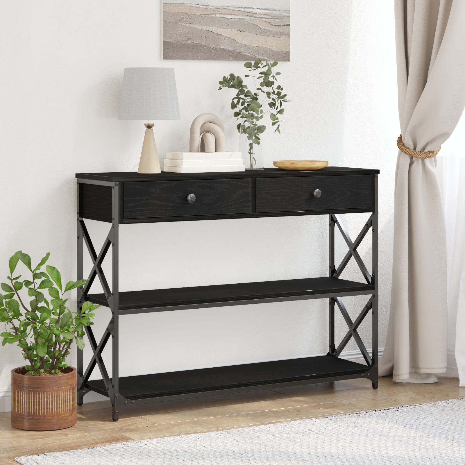 foto del prodotto vidaxl tavolo consolle con cassetto rovere nero 100 x 28 x 75 cm