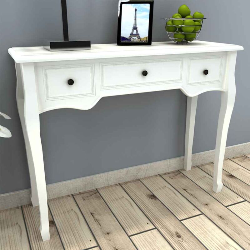 foto del prodotto vidaxl tavolo consolle da trucco con 3 cassetti bianco