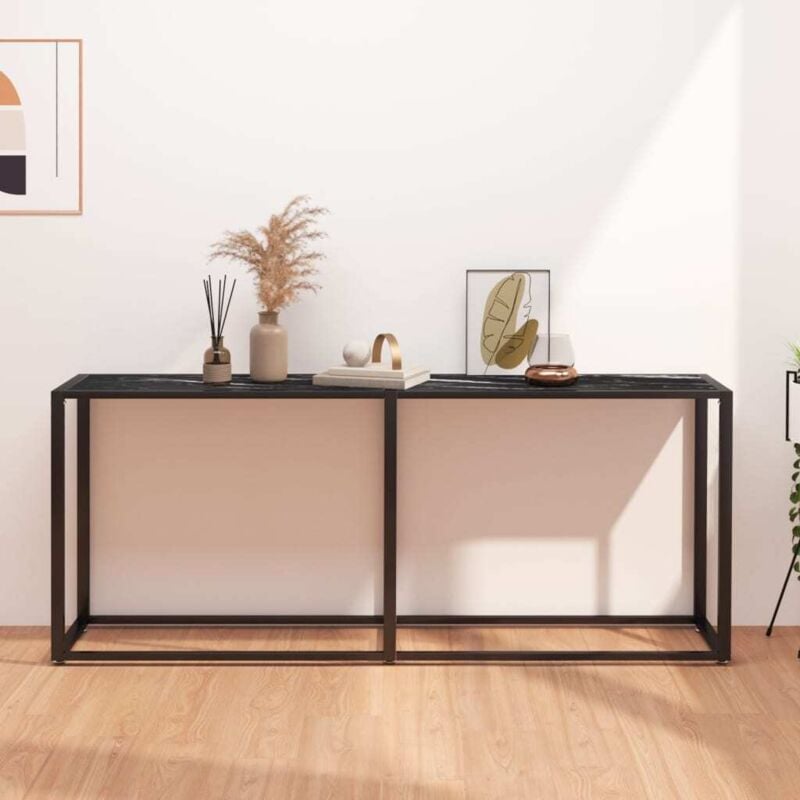 foto del prodotto vidaxl tavolo consolle marmo nero 180x35x75,5 cm in vetro temperato