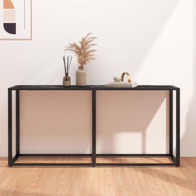 foto del prodotto vidaxl tavolo consolle nero marmo 160x35x75,5 cm in vetro temperato