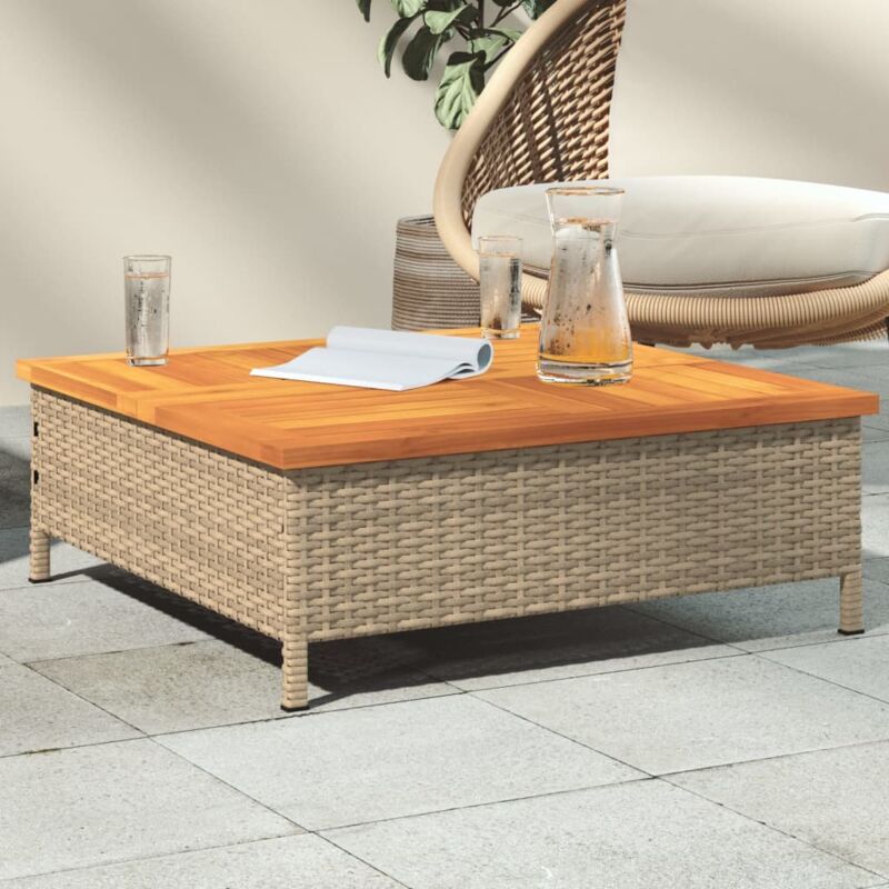 foto del prodotto vidaxl tavolo da giardino beige 70x70x25cm in rattan e legno di acacia