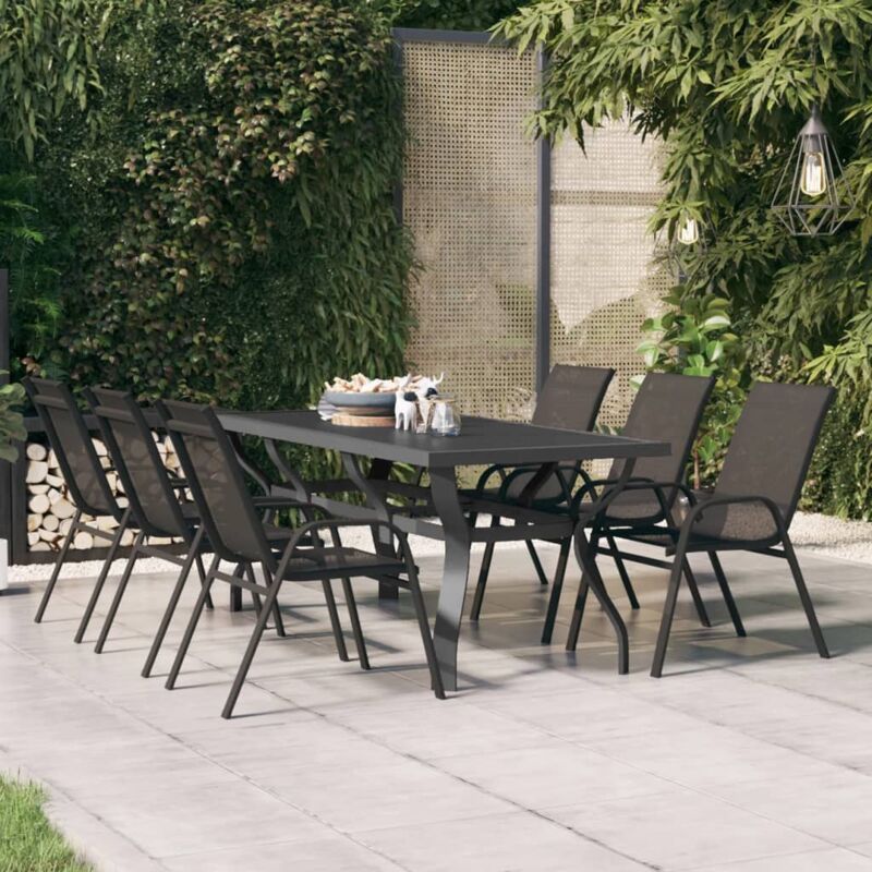 foto del prodotto vidaxl tavolo da giardino grigio e nero 180x80x70cm in acciaio e vetro