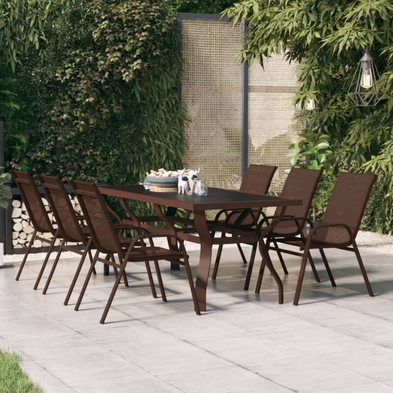 foto del prodotto vidaxl tavolo da giardino marrone e nero 180x80x70 cm acciaio e vetro