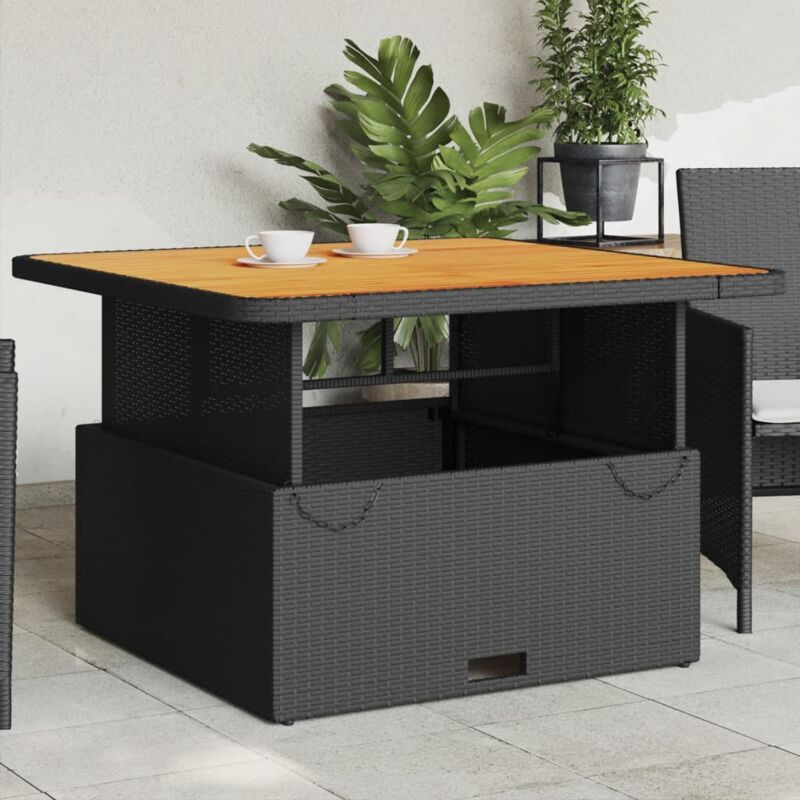 foto del prodotto vidaxl tavolo da giardino nero 110x110x71 in polyrattan e legno acacia