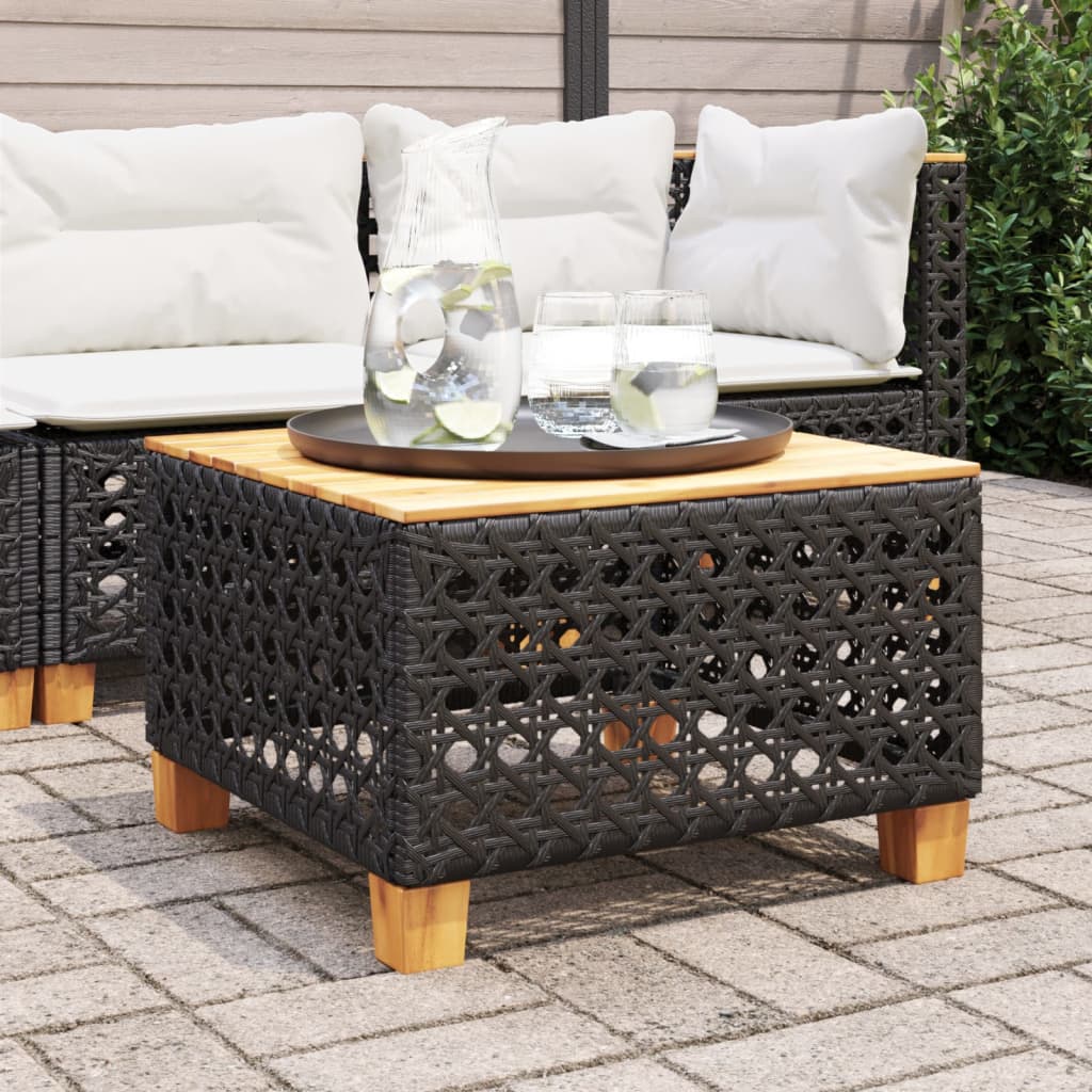 foto del prodotto vidaxl tavolo da giardino nero 55x55x36cm in polyrattan e legno acacia