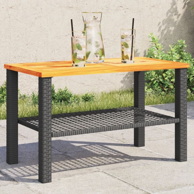 foto del prodotto vidaxl tavolo da giardino nero 70x38x42cm in polyrattan e legno acacia
