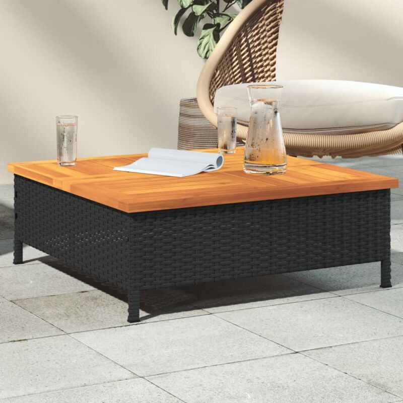 foto del prodotto vidaxl tavolo da giardino nero 70x70x25cm in rattan e legno di acacia