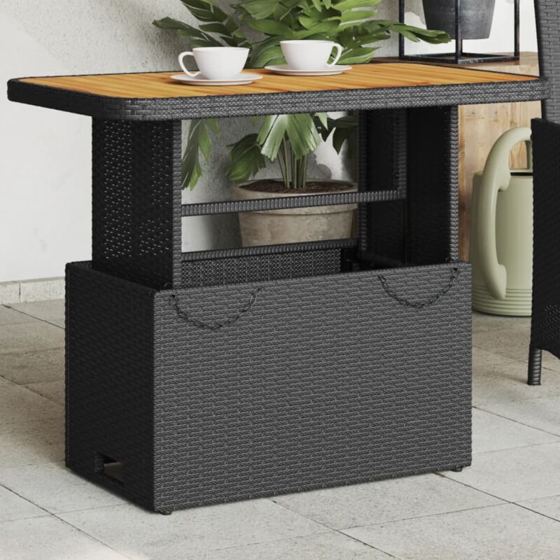 foto del prodotto vidaxl tavolo da giardino nero 90x55x71cm in polyrattan e legno acacia