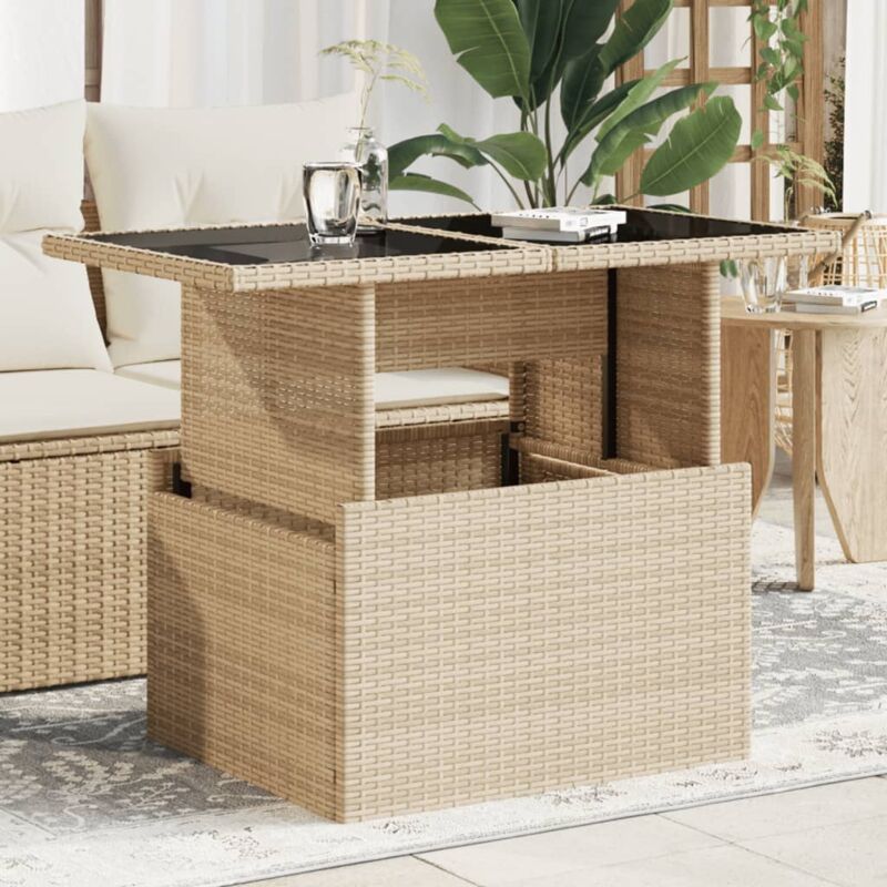 foto del prodotto vidaxl tavolo da giardino piano in vetro beige 100x55x73 cm polyrattan