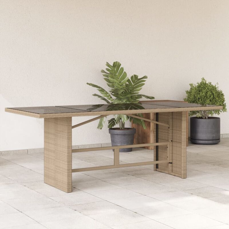 foto del prodotto vidaxl tavolo da giardino piano in vetro beige 190x80x75 cm polyrattan