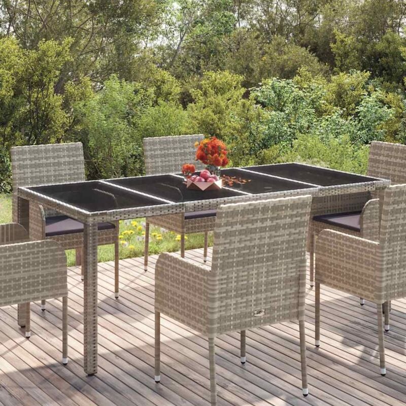foto del prodotto vidaxl tavolo da giardino piano in vetro grigio 190x90x75cm polyrattan