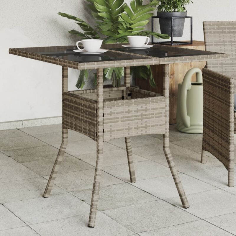foto del prodotto vidaxl tavolo da giardino piano in vetro grigio 80x80x75 cm polyrattan