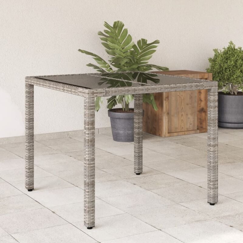 foto del prodotto vidaxl tavolo da giardino piano in vetro grigio 90x90x75 cm polyrattan