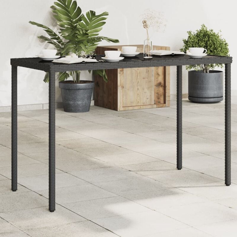 foto del prodotto vidaxl tavolo da giardino piano in vetro nero 115x54x74 cm polyrattan
