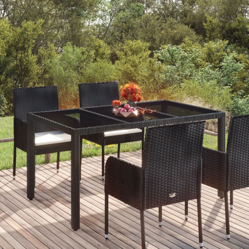 foto del prodotto vidaxl tavolo da giardino piano in vetro nero 150x90x75 cm polyrattan