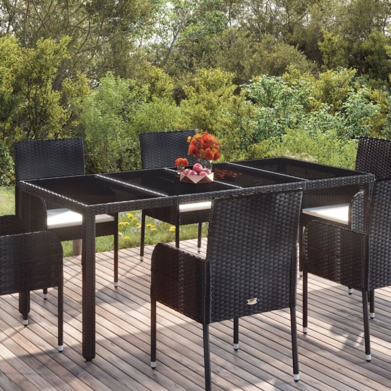 foto del prodotto vidaxl tavolo da giardino piano in vetro nero 190x90x75 cm polyrattan