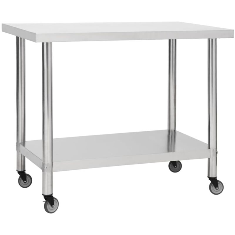 foto del prodotto vidaxl tavolo da lavoro cucina con ruote 100x30x85 cm in acciaio inox