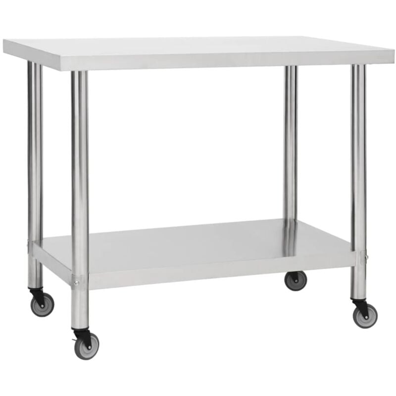 foto del prodotto vidaxl tavolo da lavoro cucina con ruote 100x45x85 cm in acciaio inox