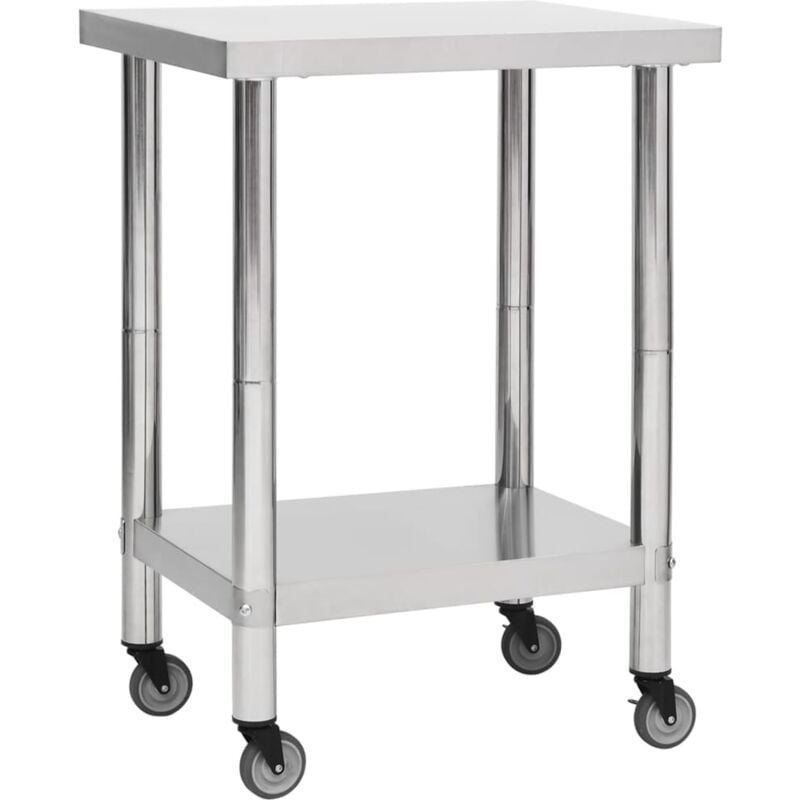 foto del prodotto vidaxl tavolo da lavoro cucina con ruote 60x45x85 cm in acciaio inox