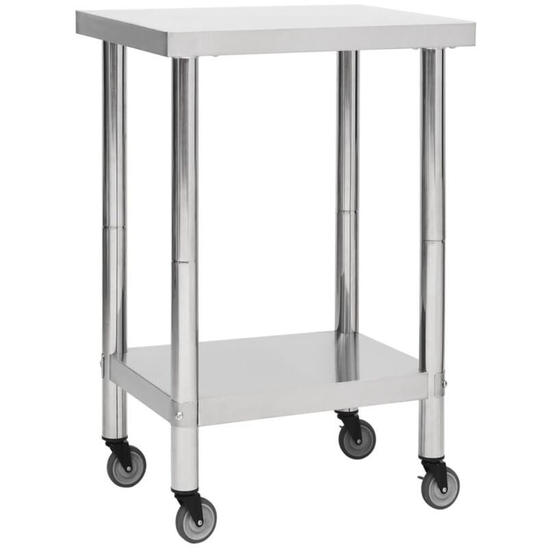 foto del prodotto vidaxl tavolo da lavoro cucina con ruote 60x60x85 cm in acciaio inox