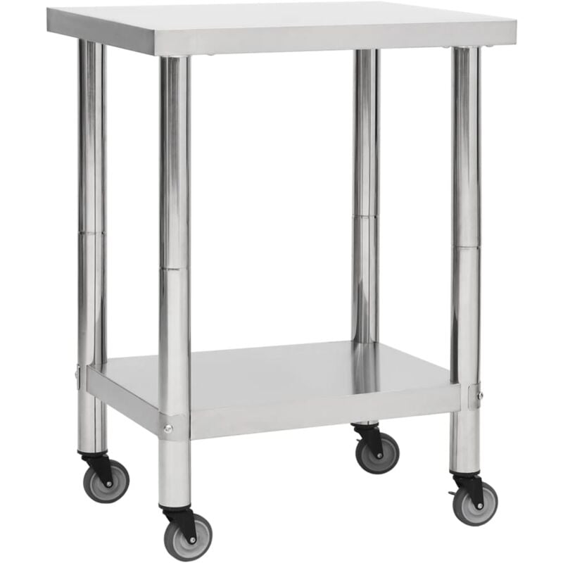 foto del prodotto vidaxl tavolo da lavoro cucina con ruote 80x30x85 cm in acciaio inox