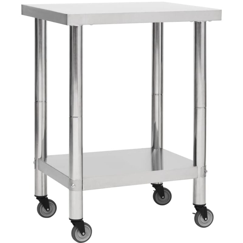 foto del prodotto vidaxl - tavolo da lavoro cucina con ruote 80x45x85 cm in acciaio inox