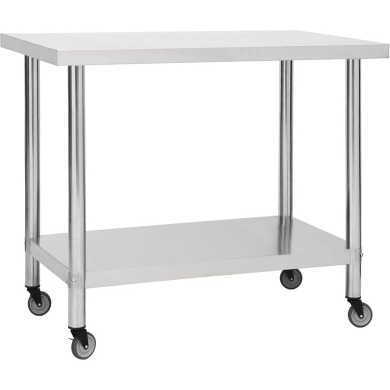 foto del prodotto vidaxl tavolo da lavoro cucina con ruote 80x60x85 cm in acciaio inox