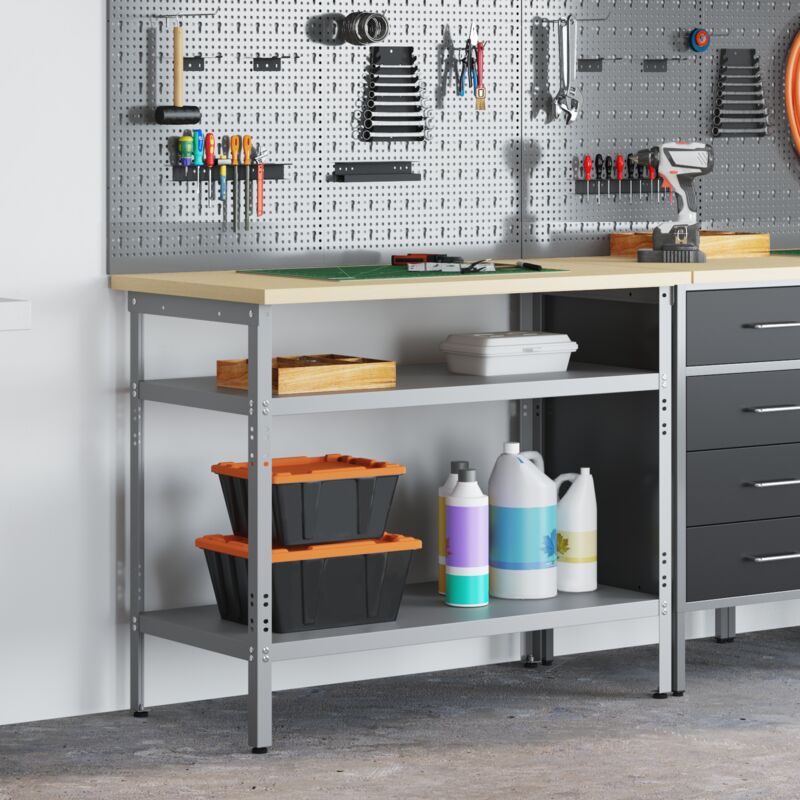 foto del prodotto vidaxl tavolo da lavoro in grigio, 100x55x85 cm, in acciaio e legno ingegnerizzato