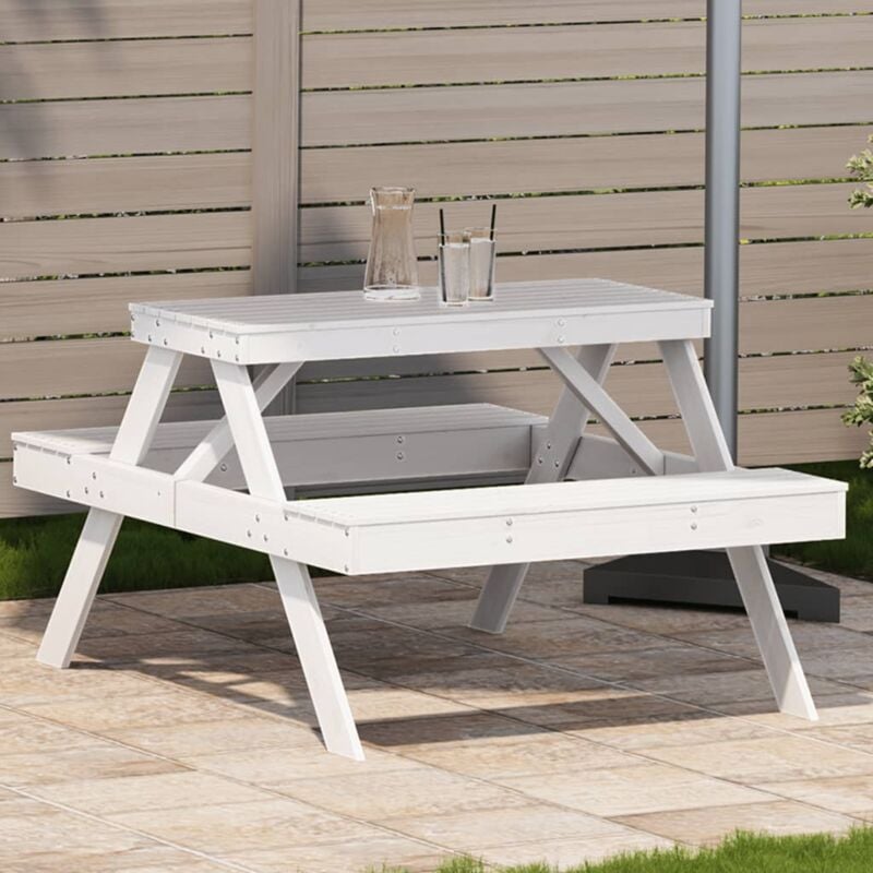 foto del prodotto vidaxl tavolo da picnic bianco 105x134x75 cm in legno massello di pino