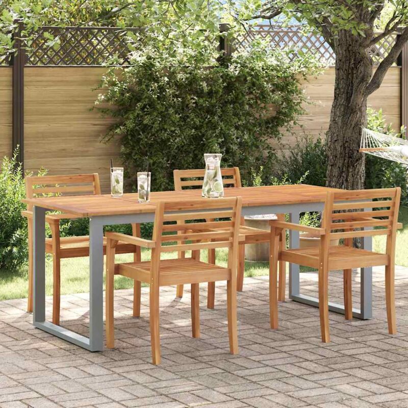 foto del prodotto vidaxl tavolo da pranzo da esterno grigio 200x90x75 cm acciaio e legno massello di acacia