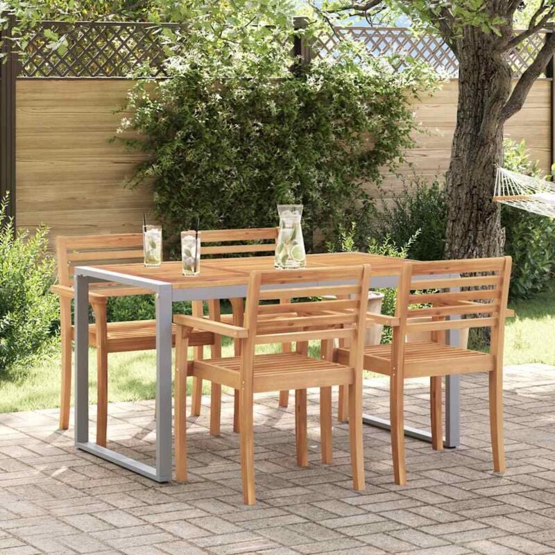 foto del prodotto vidaxl tavolo da pranzo esterno grigio 140x80x75 cm in acciaio e legno di acacia.