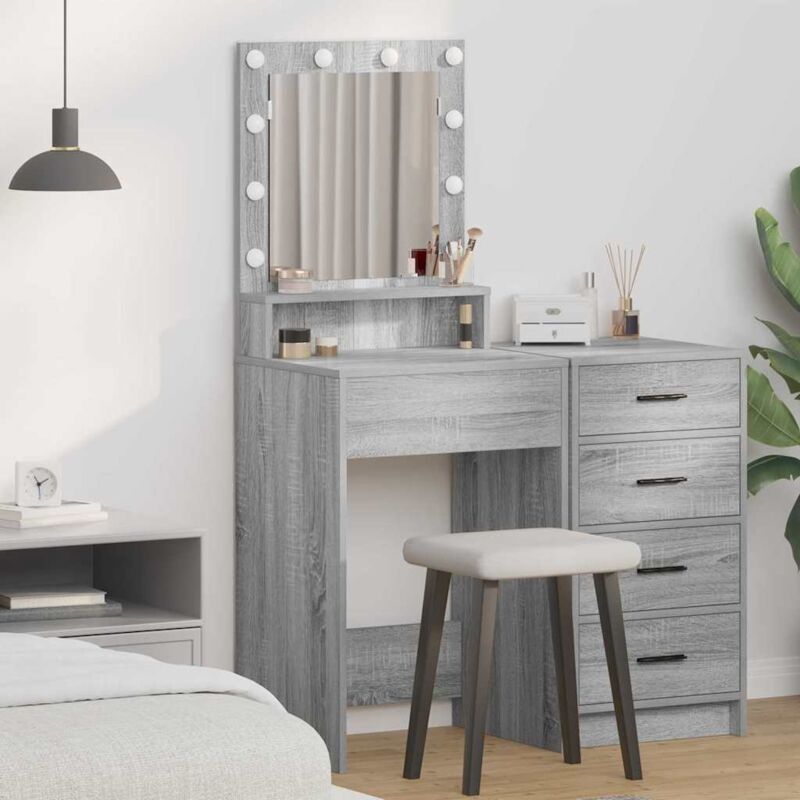 foto del prodotto vidaxl tavolo da toeletta con luci led in grigio sonoma 50x41x135 cm