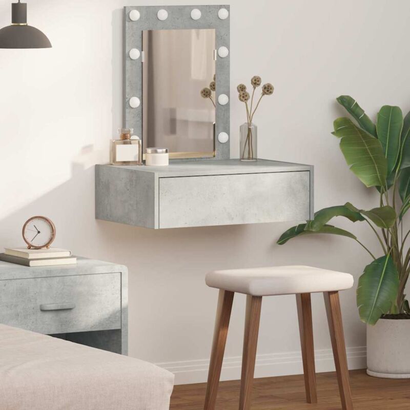 foto del prodotto vidaxl tavolo da trucco a parete con luci led grigio cemento