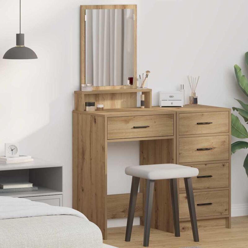 foto del prodotto vidaxl tavolo da trucco con cassetti in rovere artigianale 50x41x140 cm