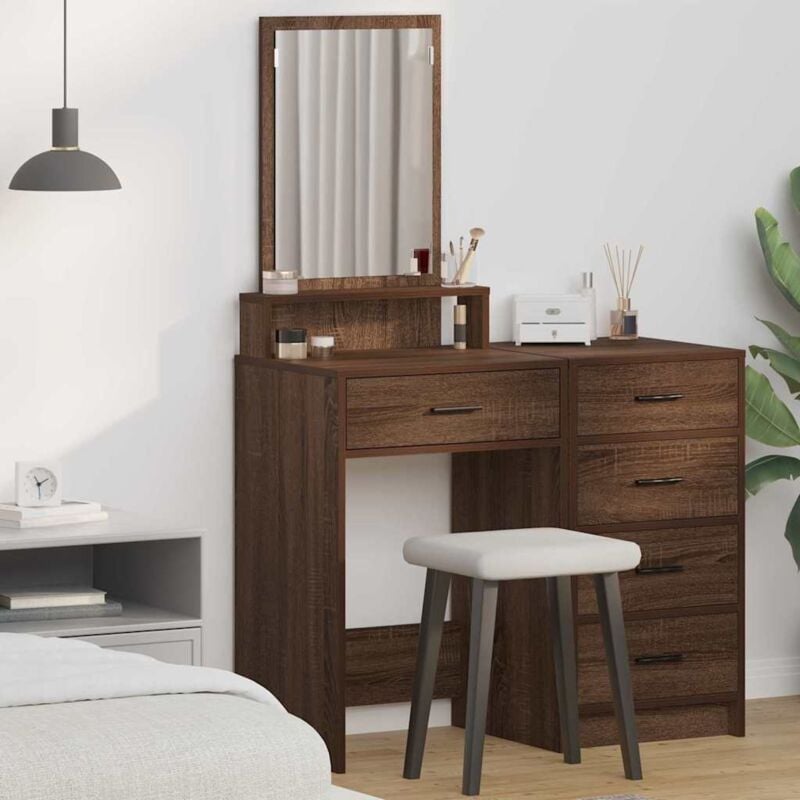 foto del prodotto vidaxl tavolo da trucco con cassetti in rovere marrone 50x41x140 cm