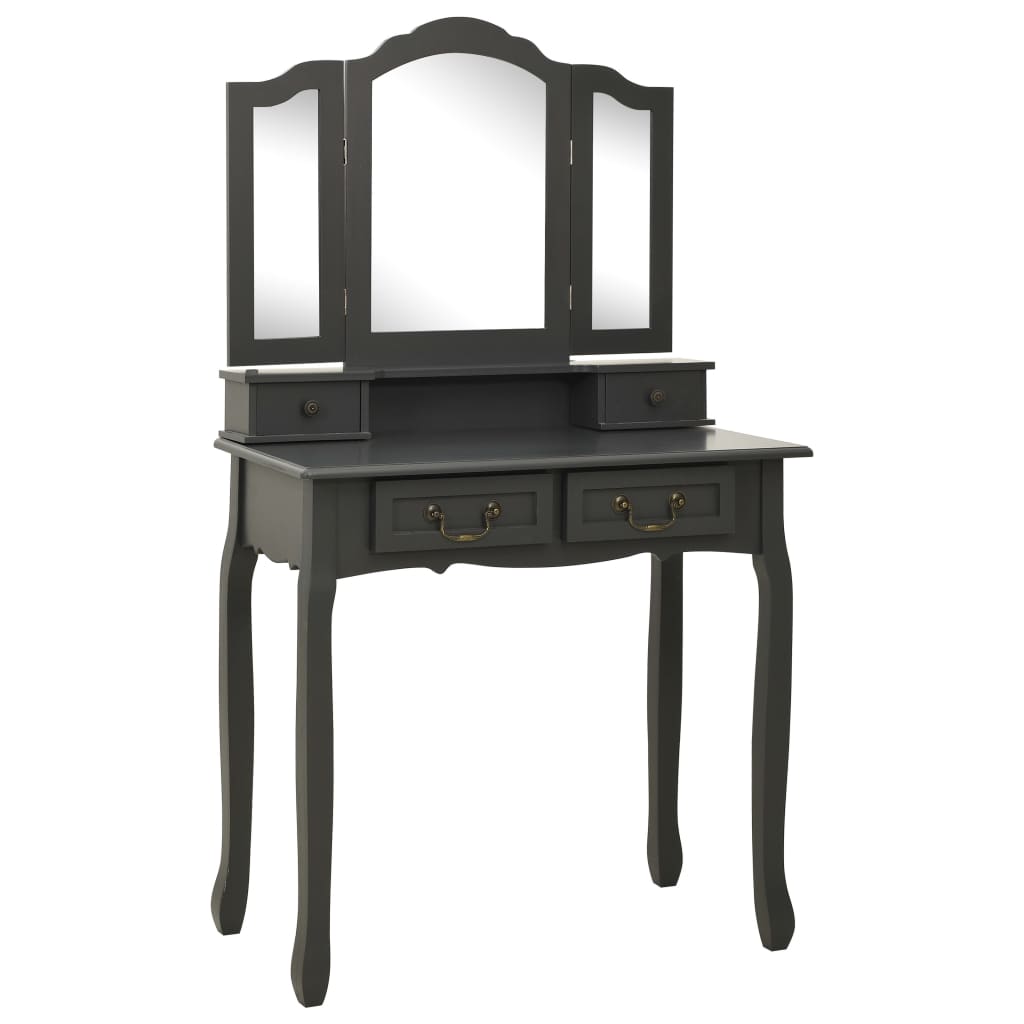 foto del prodotto vidaxl tavolo da trucco con sgabello grigio 80x69x141 cm legno paulownia