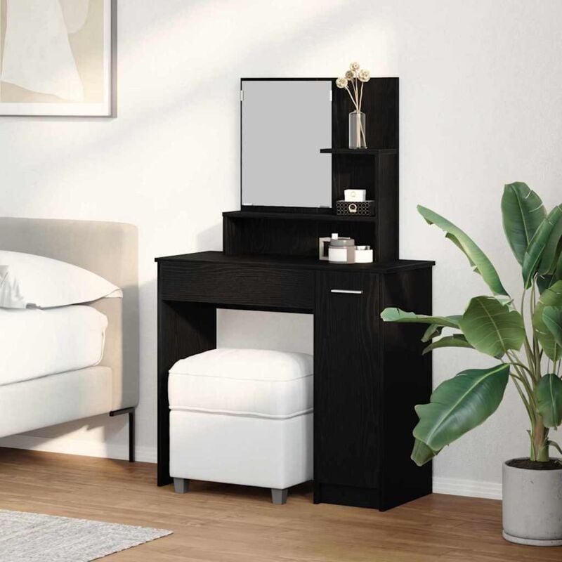 foto del prodotto vidaxl tavolo da trucco in rovere nero con specchio 86.5 x 35 x 136 cm