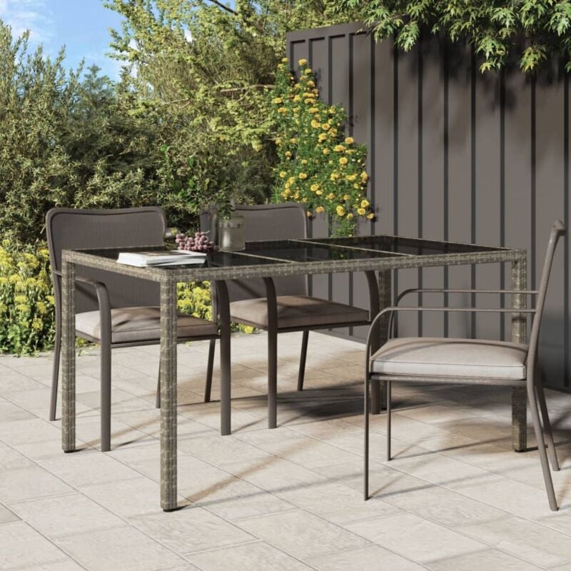 foto del prodotto vidaxl tavolo giardino 150x90x75cm vetro temperato e polyrattan grigio