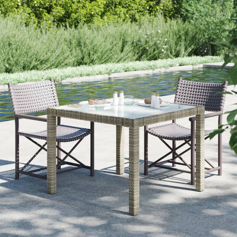 foto del prodotto vidaxl tavolo giardino 90x90x75cm vetro temperato e polyrattan grigio