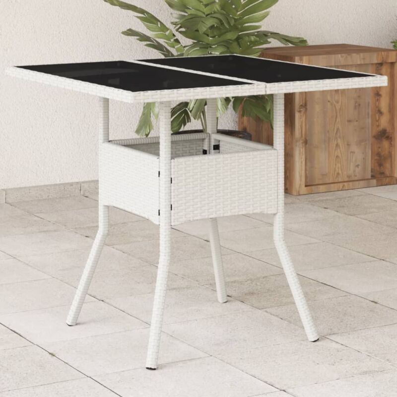 foto del prodotto vidaxl tavolo giardino con piano vetro bianco 80x80x75 cm polyrattan
