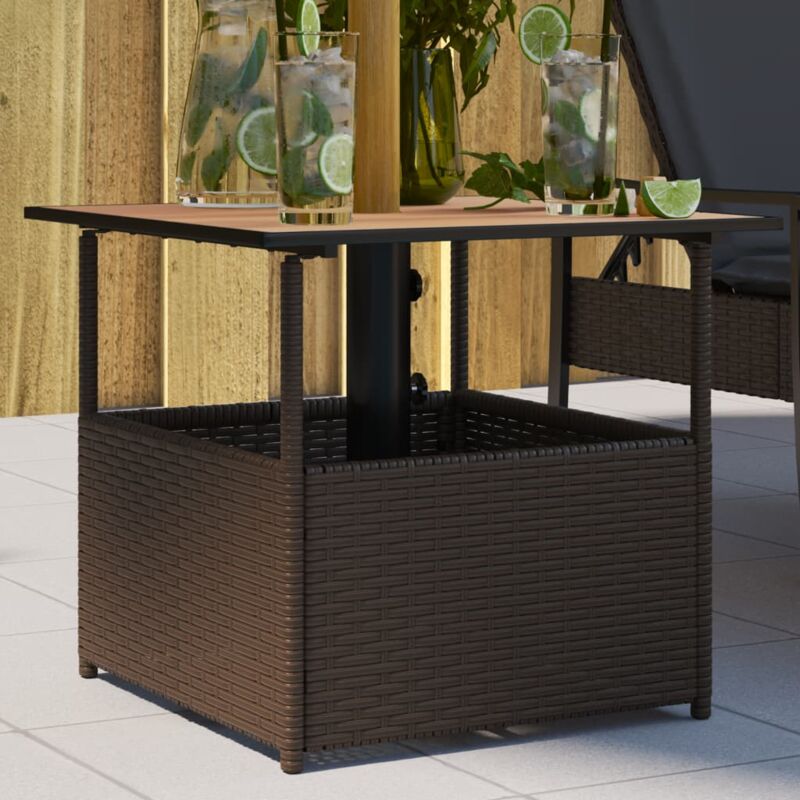 foto del prodotto vidaxl tavolo giardino foro ombrellone marrone 55x55x46,5cm polyrattan