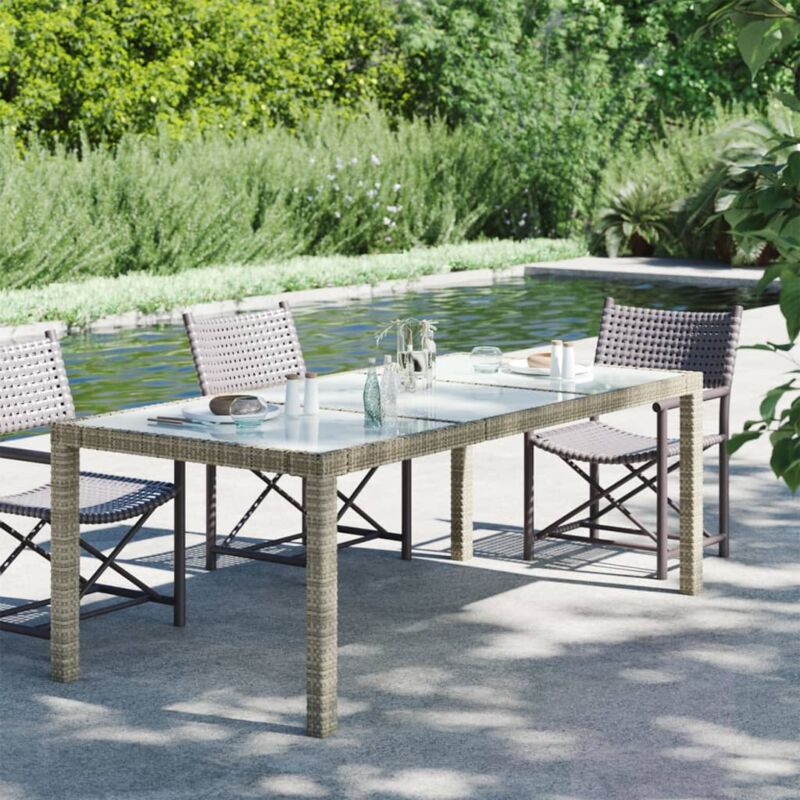 foto del prodotto vidaxl tavolo giardino grigio 190x90x75 cm vetro temperato polyrattan