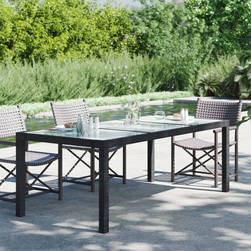 foto del prodotto vidaxl - tavolo giardino nero 190x90x75 cm vetro temperato e polyrattan